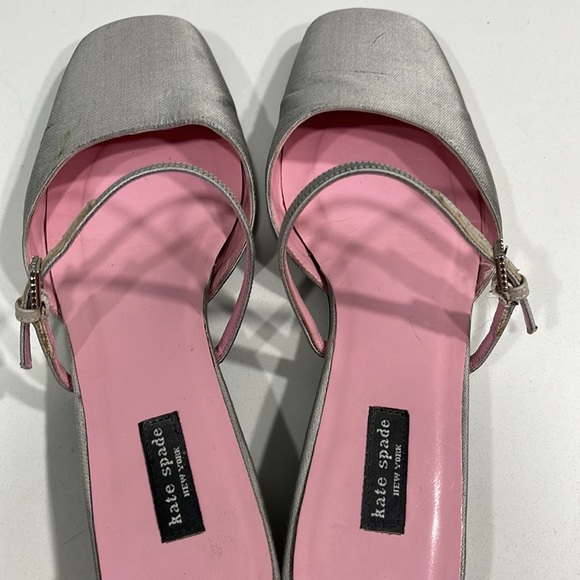 Kate Spade Soft Gray Dupioni Silk Square Toe Strap Low Heel - Picture 8 of 14